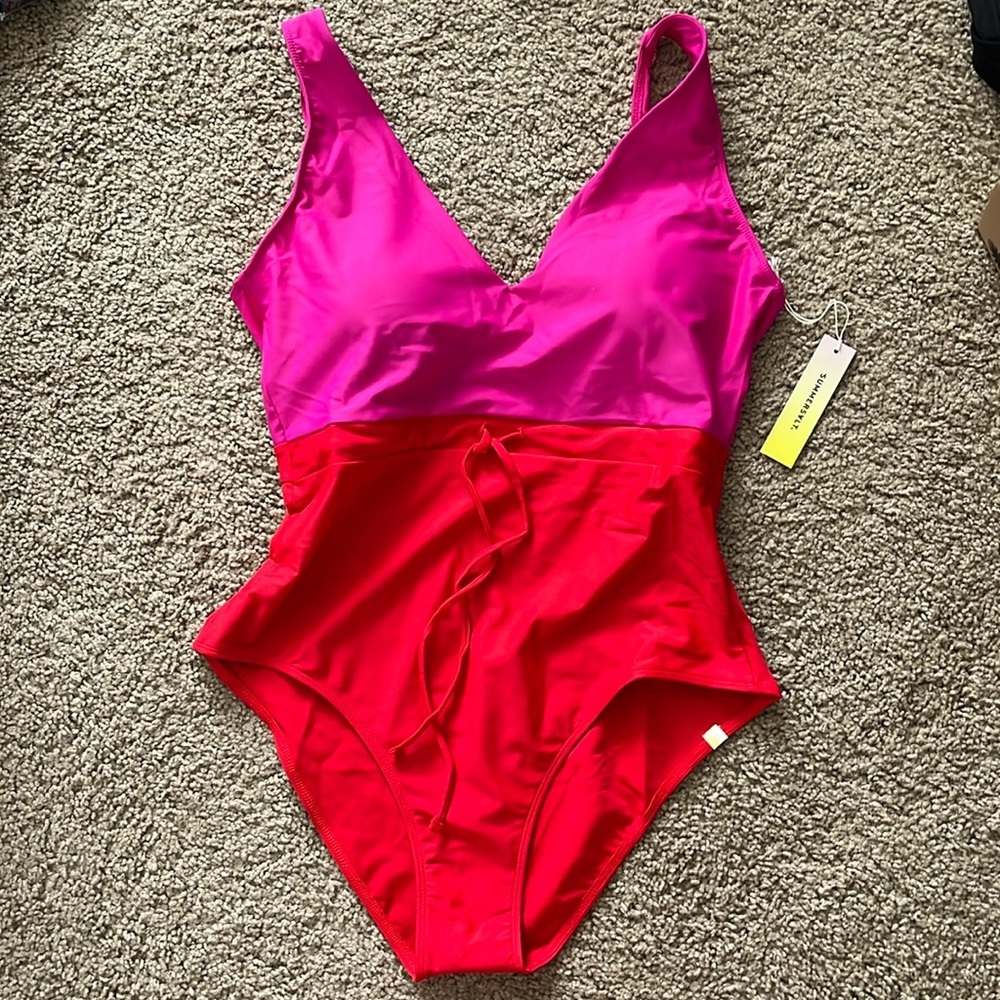 Summersalt Pink and Red Colorblock One-Piece Swimsuit, NWT